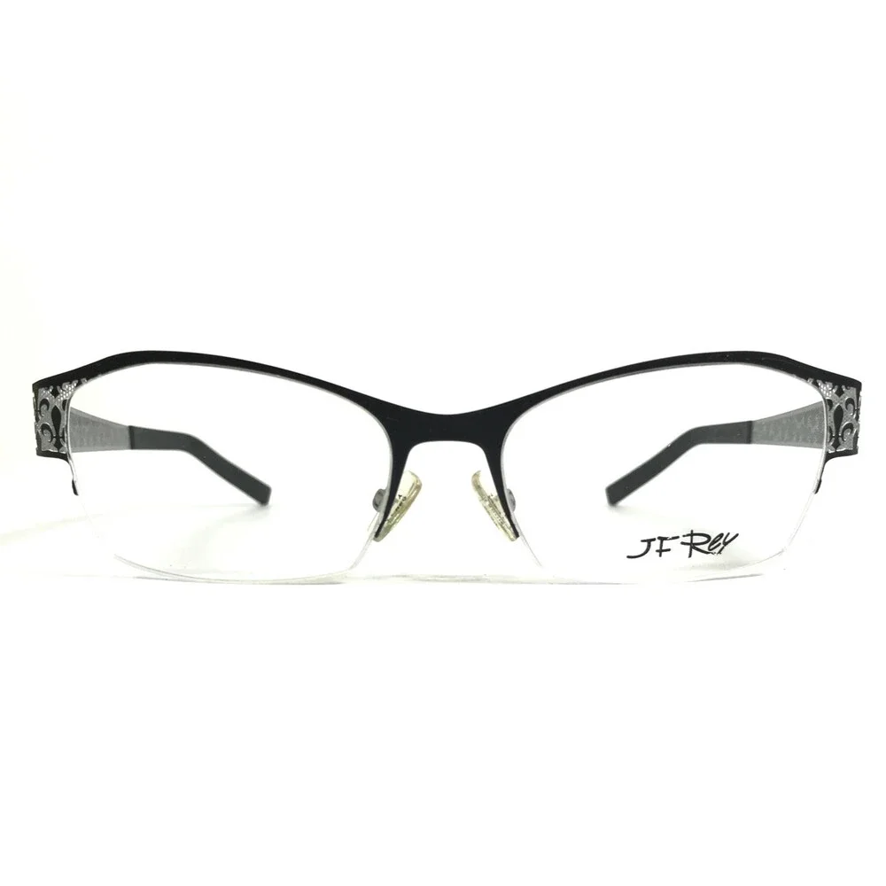 J.F. Rey Eyeglasses Frames JF2558 0010 Black Silver Fleur De Lis 52-16-132
